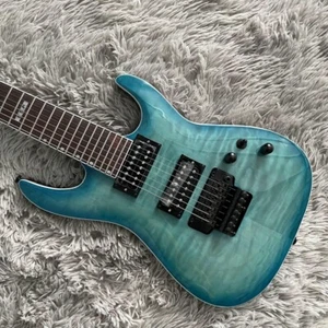 Guitarra Eléctrica ST de 7 Cuerdas Azul Flameado Tapa de Arce Diapasón de Palisandro Puente FR - Imagen 1 de 6