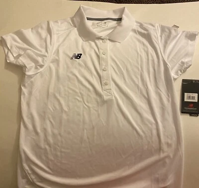 NEW BALANCE Polo SHIRT WOMENS L White Tennis Athletic Sport NB DRY TECH NEW TAGS - Image 1 of 3