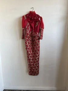 Vestido Corte Indonesia Rojo Amatista Zafiro Diamantes Hilo 24k Talla S Boda - Imagen 1 de 8