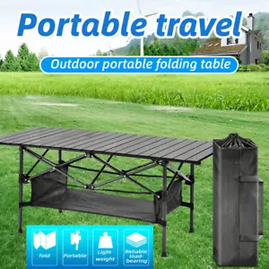 Folding Camping Table Portable Aluminium Outdoor Picnic Garden Black - Picture 1 of 12