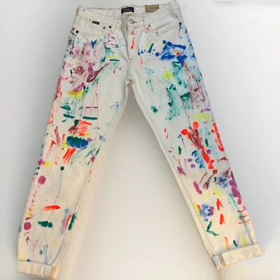 POLO RALPH LAUREN Girls ASTOR SLIM BOYFRIEND PAINT SPLATTER JEANS SIZE 14 - Image 1 of 4