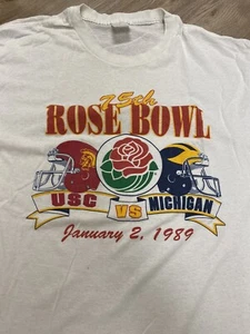 Vintage Michigan Wolverines Vs USC TROJANS Rose Bowl T-Shirt Size M 1989 - Picture 1 of 8