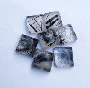 Natural Black Rutilated Quartz Square Shape Cabochon, Loose Gemstone 5mm-15mm - Picture 1 of 11