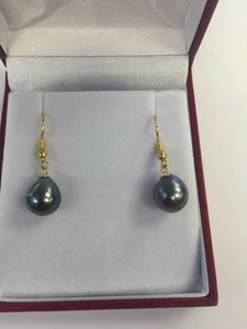 Perlas de 9 mm del Mar del Sur de Tahití. Plateado en oro 24 K - Imagen 1 de 11