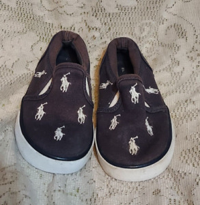 Polo Ralph Lauren Embroidered Brown Toddler Slip On Shoes sz 6