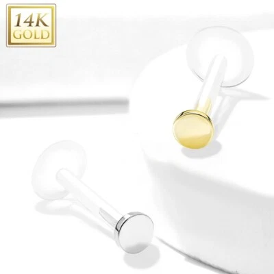 Disco plano de oro 14K Flex Labret Lip Philtrum Medusa Tragus caracola hélice anillo perno Foto 1 de 4