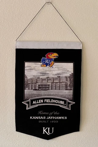 Kansas Jayhawks Wool Banner - Allen Fieldhouse NCAA Man Cave Sign Banner 23”x15” Cover