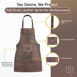 Dark Brown Full Grain Leather Apron Butcher Apron -BBQ Apron -Blacksmith Apron A - Picture 1 of 4