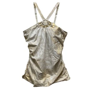Swim by Cacique Womens 16 White Gold Paisley Print Padded Tankini Swim Tank Top - Picture 1 of 9