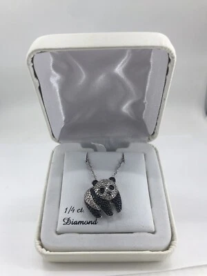 Sterling Silver Black And white Diamond Panda Necklace .25 Cttw 18” - Image 1 of 4