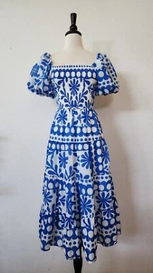 Anthropologie Midi Dress New Size Small XS Floral Blue Coquette Bridgerton Italy - Picture 1 of 7