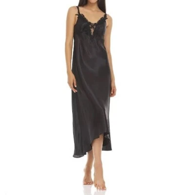 NWT $66 Floral Nikrooz Stella Charmeuse Long Gown MEDIUM With Foam Cup Black - Image 1 of 4