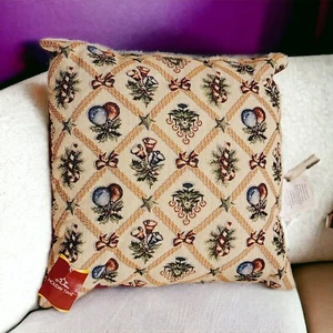 Christmas Throw Pillow Ornaments Bells Candy Canes Diamond Windowpane Tapestry - Picture 1 of 6