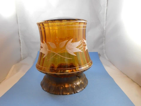 VINTAGE AMBER GLASS WITH FLORAL PATERN  WALL LIGHT COVER Cover