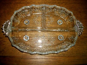 FOSTORIA BAROCK - NAVARRA - ELEGANTES GEÄTZTES GLAS 3-TEILIG GETEILT RELISH SERVIEREN D - Bild 1 von 4