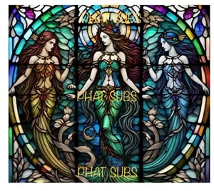 20oz Sublimation Tumbler Wrap Stained Glass Mermaids Ready To Press - Picture 1 of 1