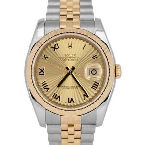 Rolex DateJust 36mm CHAMPAGNE SUNBEAM DIAL 18K Gold Steel JUBILEE Watch 116233 - Picture 1 of 8