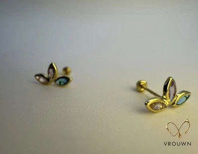Pendientes de oro macizo circón marquesa oro amarillo 10k auténticos por joyería marrón Foto 1 de 3
