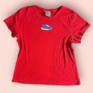 Vtg Nike T-shirt Small Red Silver Tag Streetwear Y2K Cortez Kids XL Boxy Rare - Picture 1 of 4