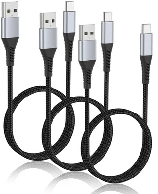 Cable USB C de 2 pies, paquete de 3 cables de carga trenzados de A a C para automóvil, 2 pies  Foto 1 de 4