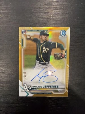 2020 Bowman Chrome Daulton Jefferies Gold Auto RC #25/50 Oakland A’s - Image 1 of 2