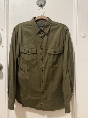 Rag & Bone Olive Military Button-Down Shirt (RRL style) - Image 1 of 4