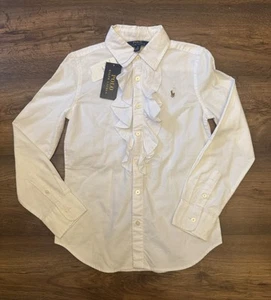 Polo Ralph Lauren Girls’ White Ruffle Shirt – Age 10 – BNWT - Picture 1 of 7