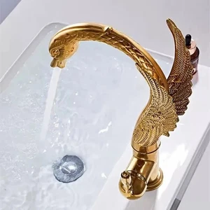Fregadero de lavabo/cocina dorado de un solo orificio Cisne grifo alto montaje en cubierta - Imagen 1 de 4