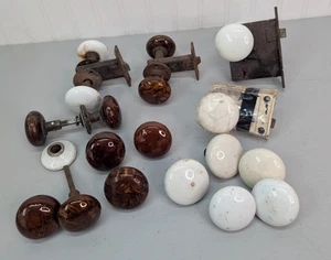 Lot of Antique Vintage Porcelain Doorknobs Ceramic Swirl White Brown - Picture 1 of 6
