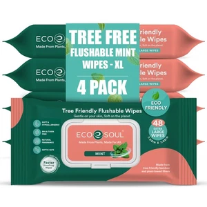 Bamboo Flushable Wipes For Adult- Mint 192 Wipes |4 Pack of 48| Eco-Friendly ... - Picture 1 of 6