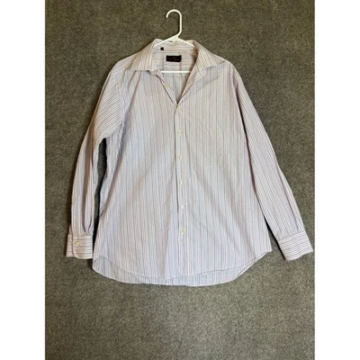 ETRO Milano Striped Dress Shirt Men's Size 44 Purple Pink White Made in Italy - Image 1 of 4