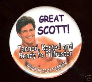 Anti Scott BROWN pin Parody READY FILIBUSTER pinback PLAYGIRL pinup SENATOR Mass - Picture 1 of 1