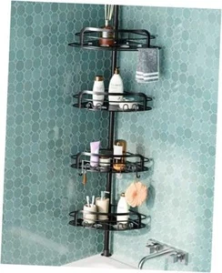 Corner 4-Tier Bathroom Organizer Shelves, Fast Shower Caddy Tension Pole - Picture 1 of 7