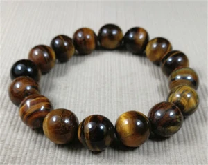 Bracciale Perline di Giada 12,5 mm 100% Naturale Occhio di Tigre Pietra Giallo Naturale  - Foto 1 di 8