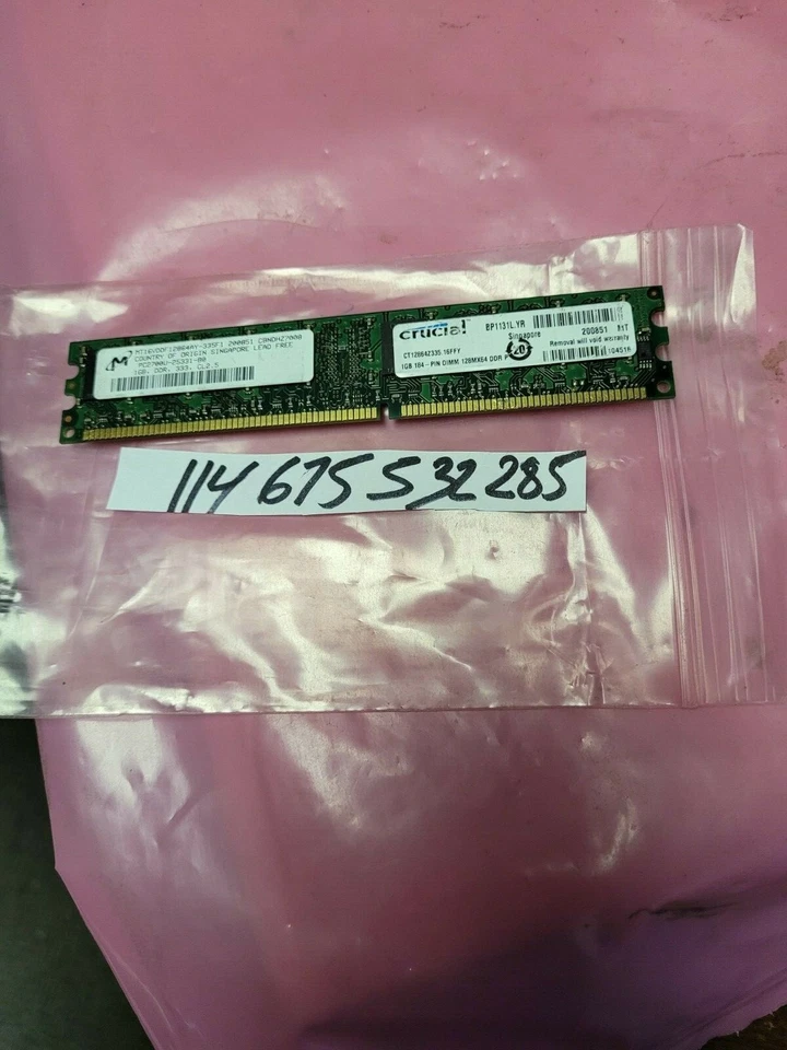  Micron 1GB DDR Non ECC PC-2700 333Mhz Memory  184PIN NON-ECC DUAL RANK 64X8 - Image 1 of 1