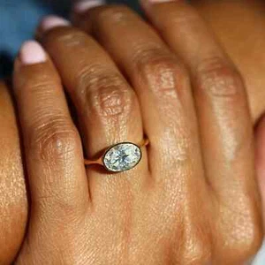 CVD/ Lab Grown Diamond 2CT Oval Cut East West Bezel Set Ring Sterling Silver 925 - Picture 1 of 10