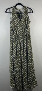 Banana Republic Size L Maxi Dress Green Patterned Halter 100% Polyester Sundress - Picture 1 of 14