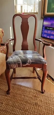 VINTAGE RARE HITCHCOCK CHERRY QUEEN ANNE ARM CHAIR DAMASK NAVY Cover