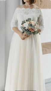 Brautkleid Hochzeitskleid Grösse 40, romantisch mit Carmenausschnitt und Spitze - Bild 1 von 12
