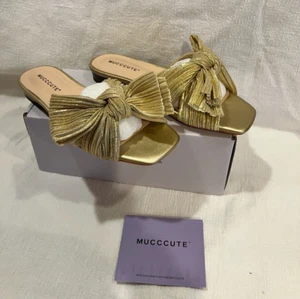 Sandalias planas con lazo para mujer cuadradas punta abierta moda sandalias sin cordones talla 7 MUCCCUTE - Imagen 1 de 5