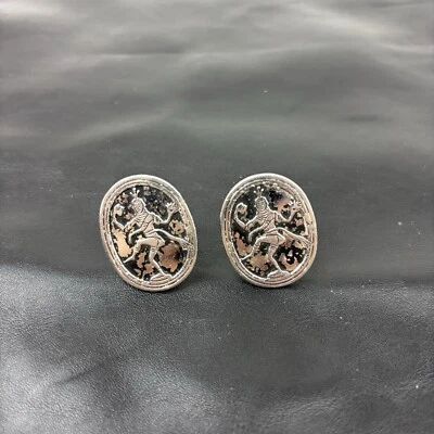 VINTAGE "SWANK" HINDI GODDESS SILVER TONE CUFFLINKS - Image 1 of 4
