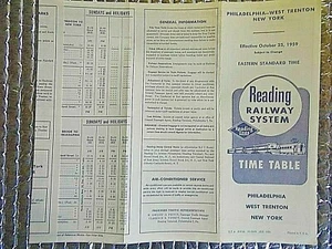 OCT 25 1959 Timetable Reading Lines Railway Philadelphia West Trenten New York - Picture 1 of 2