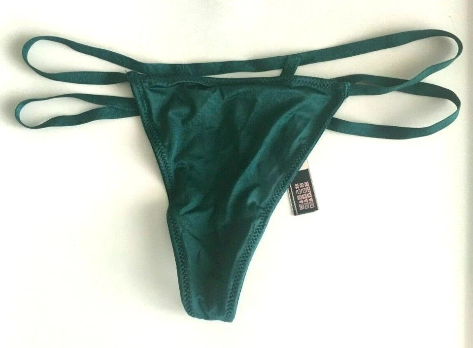 Victorias Secret Green Weave Back V-String Thong Panties XS Silky Dual Straps - Image 1 of 1