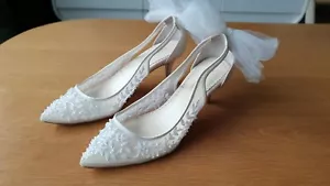 Bella Belle Hochzeitsschuh elegant Esther Netz Spitze Perlen Kätzchen Absätze Schleife UK 5,5 - Bild 1 von 9