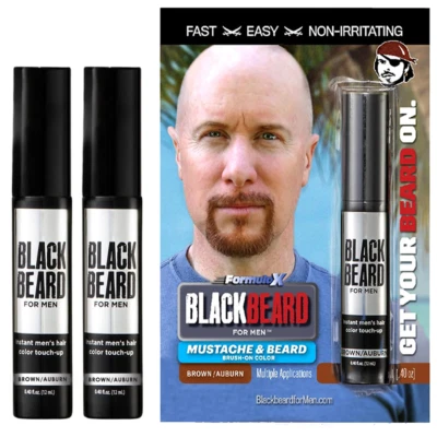 BLACKBEARD FOR MEN Herren Temporäre Haarfarbe Färben Mascara Bart Schnurrbart Augenbrauen BRAUN AUBURN X2
