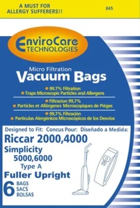 6PK, RICCAR A SIMPLICITY-MICROLINED, PAPER BAGS 845 - Picture 1 of 1
