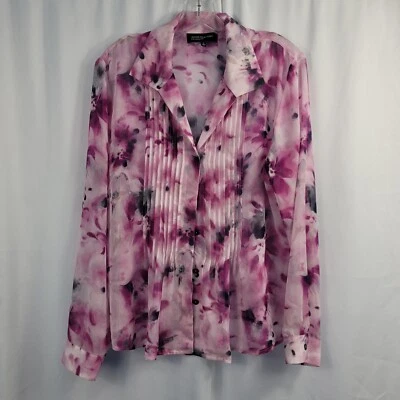 Jones New York Long Sleeve Blouse Women's Size 14 Pink, White & Black Floral - Image 1 of 4