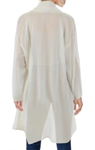 Cardigan giacca crepe georgette seta collo alto osso Eileen Fisher taglia M $358 NUOVO - Foto 1 di 11