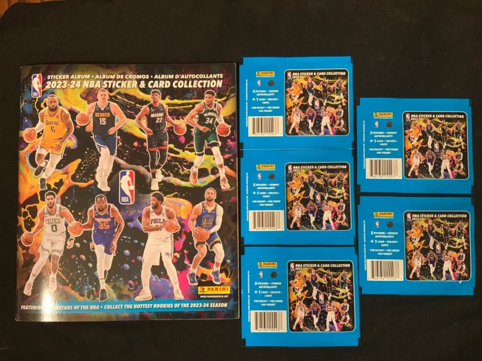 2023-24 Panini NBA Stickers (1) NEW ALBUM + (5) SEALED PACKS Open WEMBANYAMA RCs - Image 1 of 1