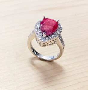 ANILLO DE PLATA ESTERLINA DIAMONIQUE Y PIEDRA RUBÍ GENUINA 2,0 ctw #5 ¡NUEVO! - Imagen 1 de 3